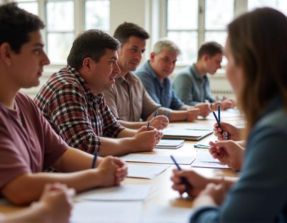 Adults participating in a skills development and employability workshop in a Dublin community centre